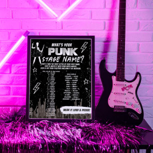 Punk Stage Naam Rock Band Bachelorette Game Sign Poster