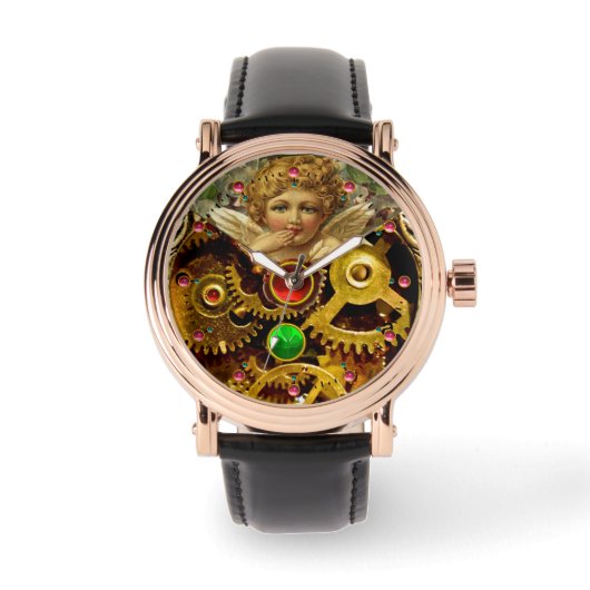 PUNK STEAM ANGEL, MECHANISME EN GEMSTONEN HORLOGE (Voorkant)
