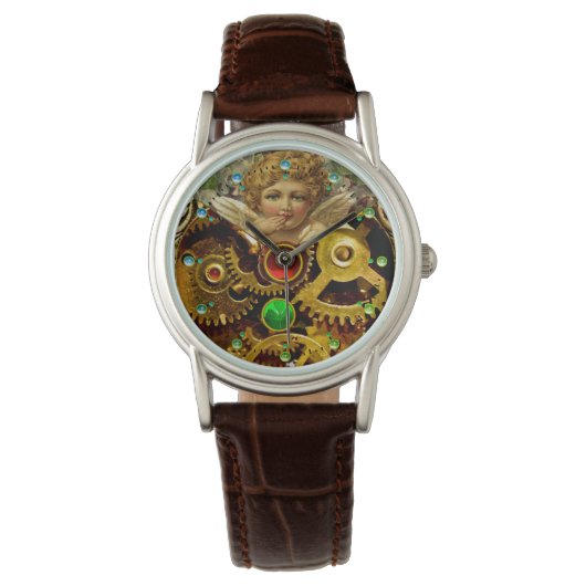 PUNK STEAM ANGEL, MECHANISME EN GEMSTONEN HORLOGE (Voorkant)
