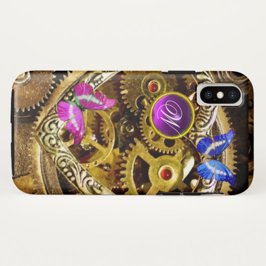 PUNK STEAM-VISTUIG, GEMSTONES, BUTTERFLIES MONOGRA Case-Mate iPhone CASE (Achterkant (horizontaal))