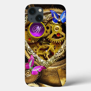PUNK STEAM-VISTUIG, GEMSTONES, BUTTERFLIES MONOGRA iPhone 13 HOESJE
