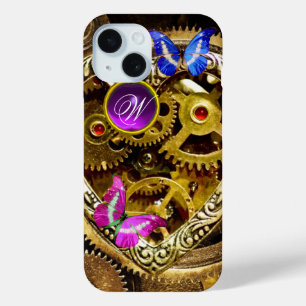 PUNK STEAM-VISTUIG, GEMSTONES, BUTTERFLIES MONOGRA iPhone 15 CASE