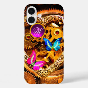 PUNK STEAM-VISTUIG, GEMSTONES, BUTTERFLIES MONOGRA iPhone 16 PLUS HOESJE