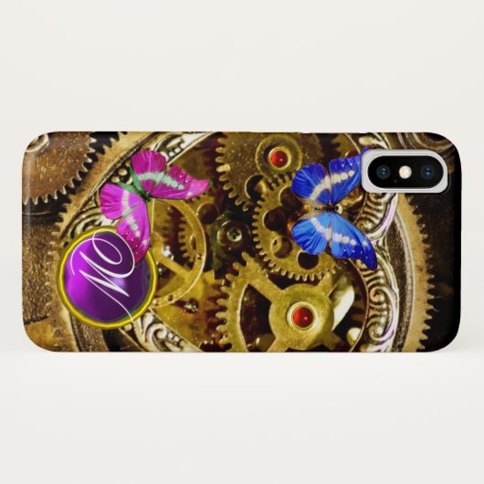 PUNK STEAM-VISTUIG, GEMSTONES, BUTTERFLIES MONOGRA Case-Mate iPhone CASE (Achterkant (horizontaal))