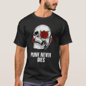 Punk sterft nooit Gezegde met schedel en Roos T-shirt (Voorkant)