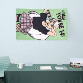 Punk tiener meisje groene Cartoon 16e verjaardag Spandoek (Beurs)