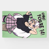 Punk tiener meisje groene Cartoon 16e verjaardag Spandoek (Horizontaal)