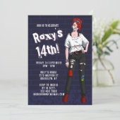 Punk tiener meisje illustratie 14e verjaardag kaart (Staand voorkant)