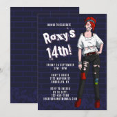 Punk tiener meisje illustratie 14e verjaardag kaart (Voorkant / Achterkant)