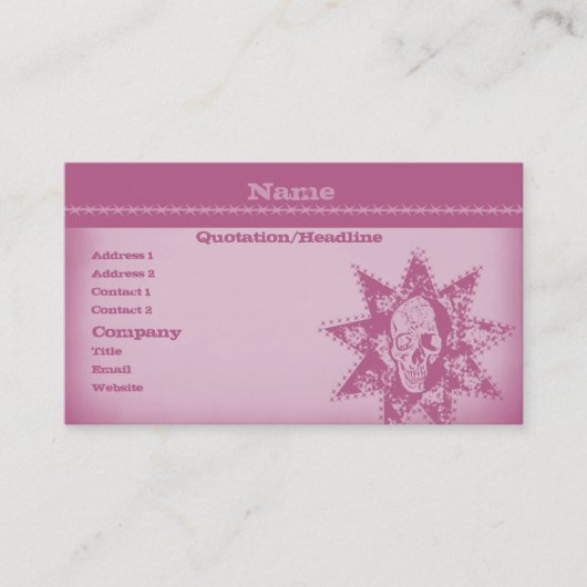Punk Visitekaartje van de schedel, Roze (Voorkant)