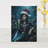 Punk Zeemeermin Kerstman Sigaret Sarcastisch Kerst Kaart (Gele Bloem)