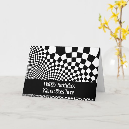 Punk zwart-witte scheefgetrokken kaart (Gele Bloem)