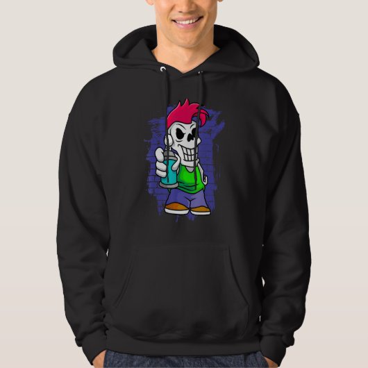 Punker Skeleton met spuit kan graffiti Artiest Str Hoodie (Voorkant)