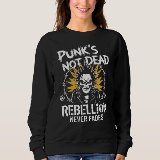 Punks Niet Dode Mohawk Skull Anarchist Punk Rock Trui (Voorkant)