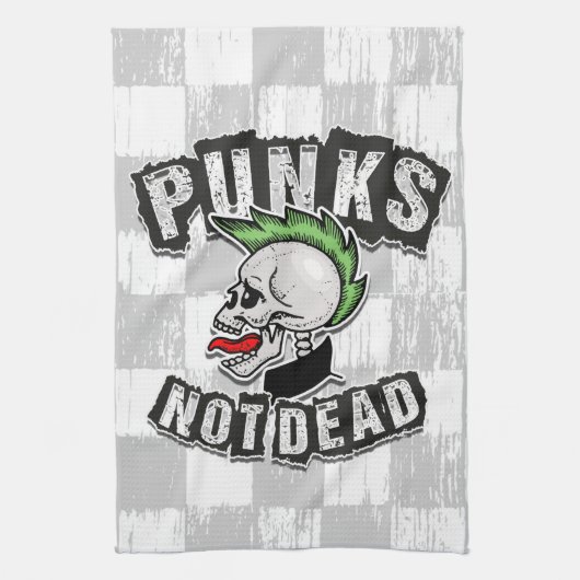 Punks Not Dead Schedel Mohawk Punkrock Rocker Theedoek (Verticaal)