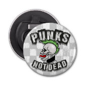 Punkt Not Dead Skull Mohawk Punk Rock Rocker Button Flesopener (Voorkant)