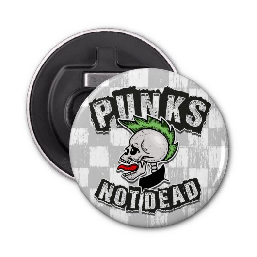 Punkt Not Dead Skull Mohawk Punk Rock Rocker Button Flesopener (Voorkant)