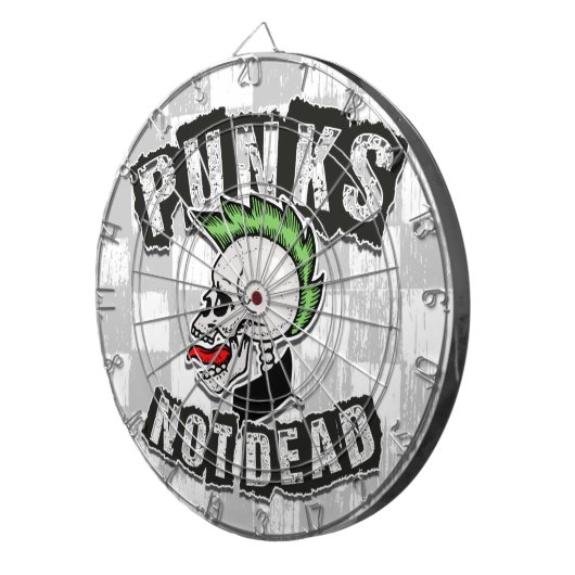 Punkt Not Dead Skull Mohawk Punk Rock Rocker Dartbord (Voorkant Rechts)