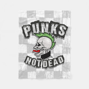 Punkt Not Dead Skull Mohawk Punk Rock Rocker Fleece Deken