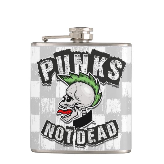Punkt Not Dead Skull Mohawk Punk Rock Rocker Heupfles (Voorkant)