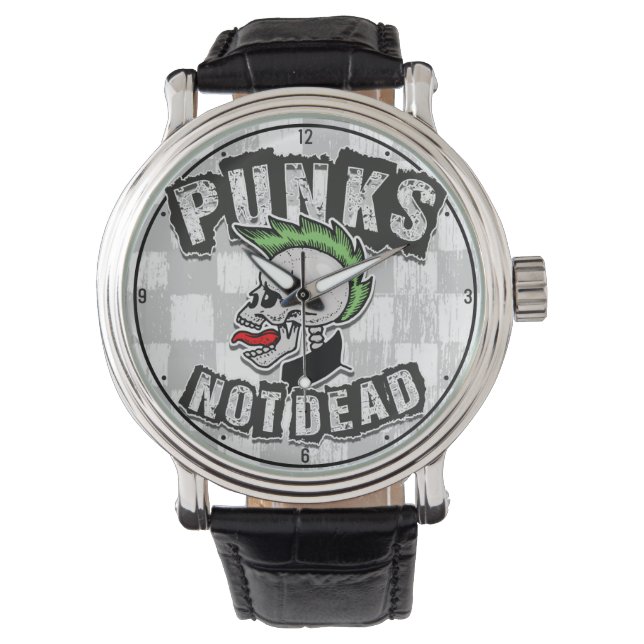 Punkt Not Dead Skull Mohawk Punk Rock Rocker Horloge (Voorkant)
