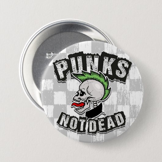 Punkt Not Dead Skull Mohawk Punk Rock Rocker Ronde Button 7,6 Cm (Voorkant /achterkant)
