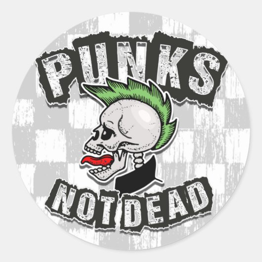 Punkt Not Dead Skull Mohawk Punk Rock Rocker Ronde Sticker (Voorkant)