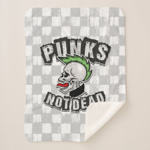 Punkt Not Dead Skull Mohawk Punk Rock Rocker Sherpa Deken