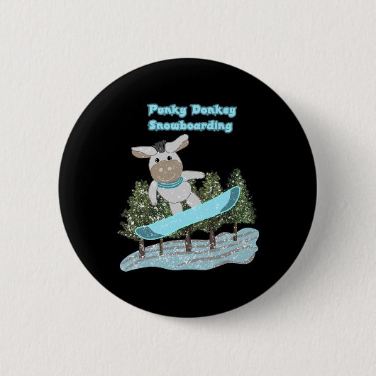 Punky Donkey Snowboarding Ronde Button 5,7 Cm (Voorkant)