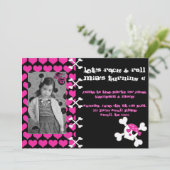 Punky Pinky Skull Invite Kaart (Staand voorkant)