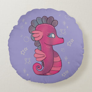 Punky Seahorse   Schattig Roze Zeepaardje Rond Kussen