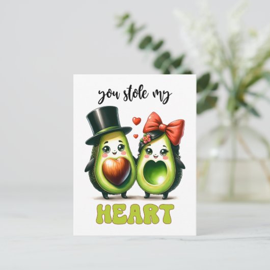 Punny avocado Je hebt mijn hart Valentijn gestolen Briefkaart (Staand voorkant)