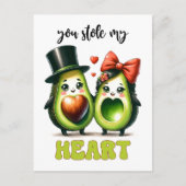 Punny avocado Je hebt mijn hart Valentijn gestolen Briefkaart (Voorkant)