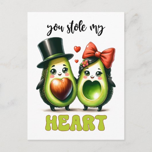 Punny avocado Je hebt mijn hart Valentijn gestolen Briefkaart (Voorkant)