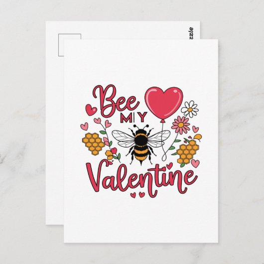 Punny Bee mijn Valentijn Harten en Bloemen Briefkaart (Voorkant / Achterkant)