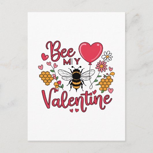Punny Bee mijn Valentijn Harten en Bloemen Briefkaart (Voorkant)