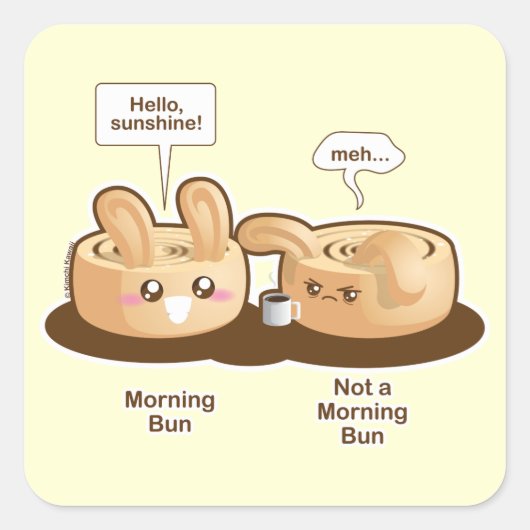 Punny Buns: Schattige Morning Bunny Vierkante Sticker (Voorkant)