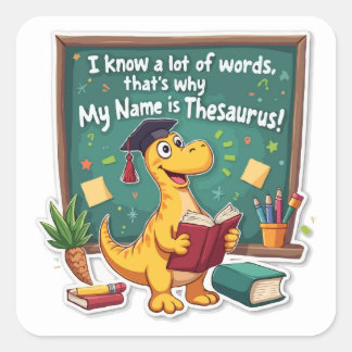 Punny Dinosaur Thesaurus 'Word Wizard' Vierkante Sticker