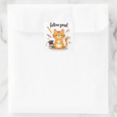 Punny 'Feline Good' Terug naar School Cat Vierkante Sticker (Tas)
