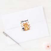 Punny 'Feline Good' Terug naar School Cat Vierkante Sticker (Envelop)