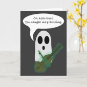 Punny Halloween Ghost Kaart (Gele Bloem)