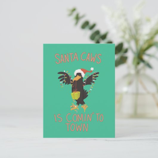 Punny Santa Caws Kerstfeestdag Briefkaart (Staand voorkant)