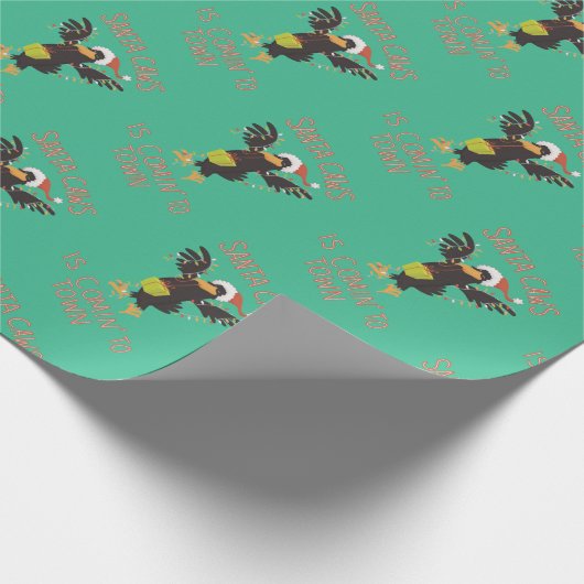 Punny Santa Caws Kerstfeestdag Cadeaupapier (Hoek)