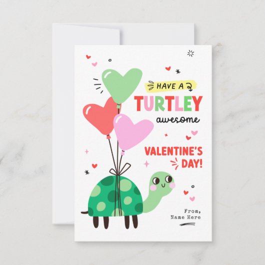 Punny Turtle Valentijnsdag Kinder Klaslokaal Kaart (Voorkant)