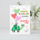 Punny Turtle Valentijnsdag Kinder Klaslokaal Kaart (Staand voorkant)