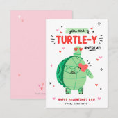 Punny Turtle Valentijnsdag Kinder Klaslokaal Kaart (Voorkant / Achterkant)