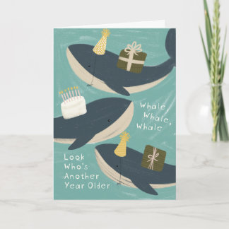 Punny Whale Vier Grote Verjaardag Wenskaart Kaart