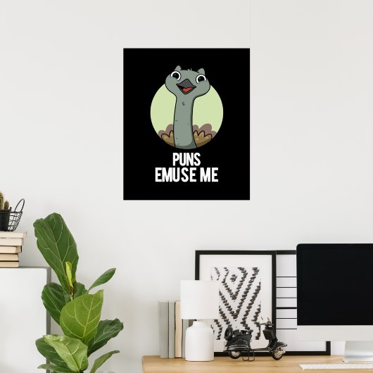 Puns Emuse me Funny Emu Pun Dark BG Poster (Thuiskantoor)