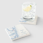 Punt Aangenaam NJ Kaart Bruiloft gunst Navy Blue Stenen Onderzetter (Zijkant)