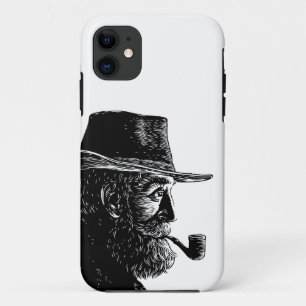 Punt- en Lijnportret: Wijze Oude Man die een Pijp  Case-Mate iPhone Case